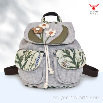 Mochila Multifuncional de Algodón y Lino con Diseño Floral